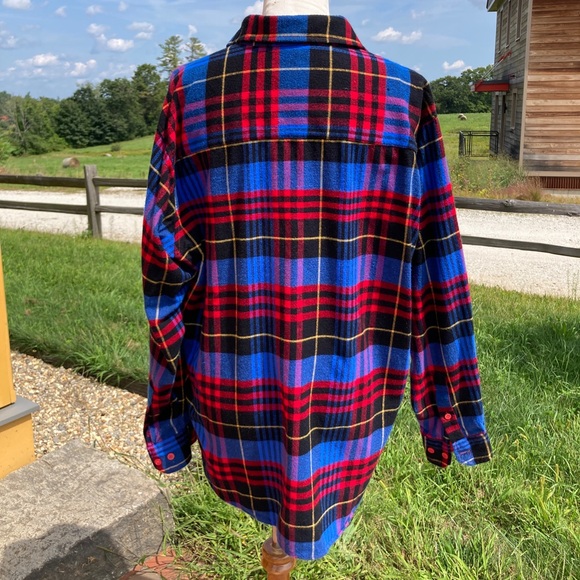 Vintage Electric Blue Plaid Flannel Shirt Pine Grove - Picture 14 of 16